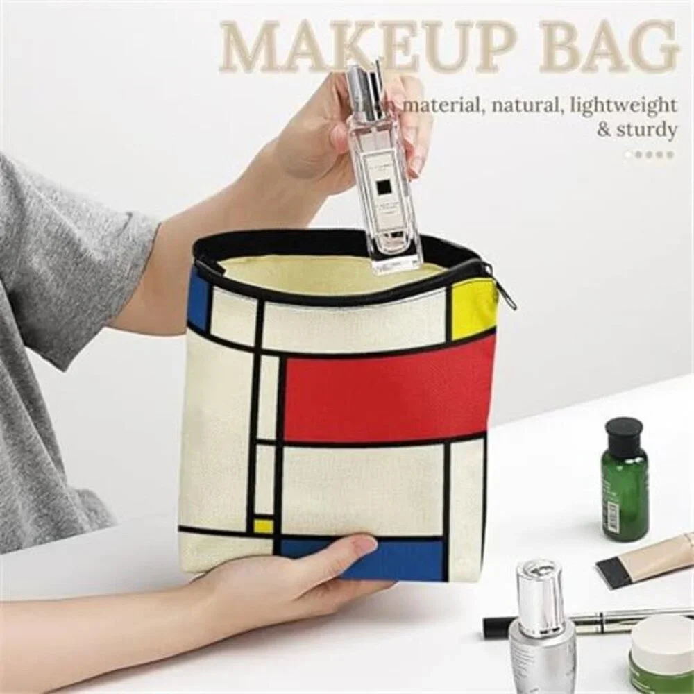 MONDRIAN MOD Bright Colorful Retro Style Cosmetic Bag Makeup Carrier Pouch
